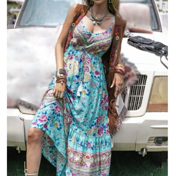 Boho floral print drawstring waist cami dress - Picture 6 of 16